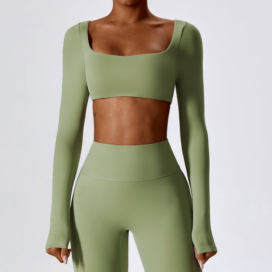 Plain High Cropped Long Sleeve Top