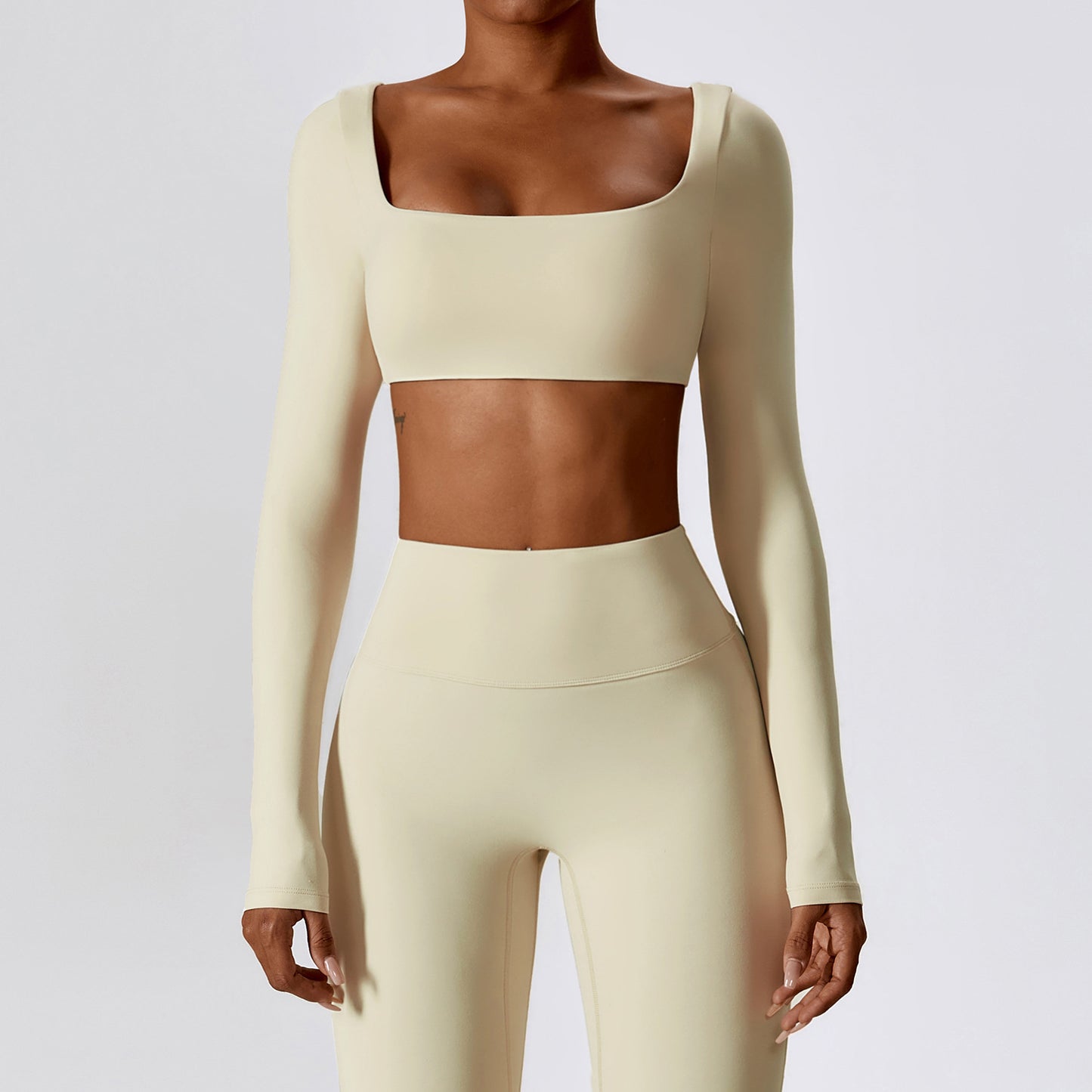 Plain High Cropped Long Sleeve Top