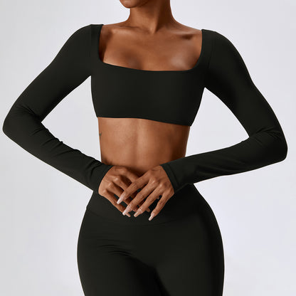 Plain High Cropped Long Sleeve Top