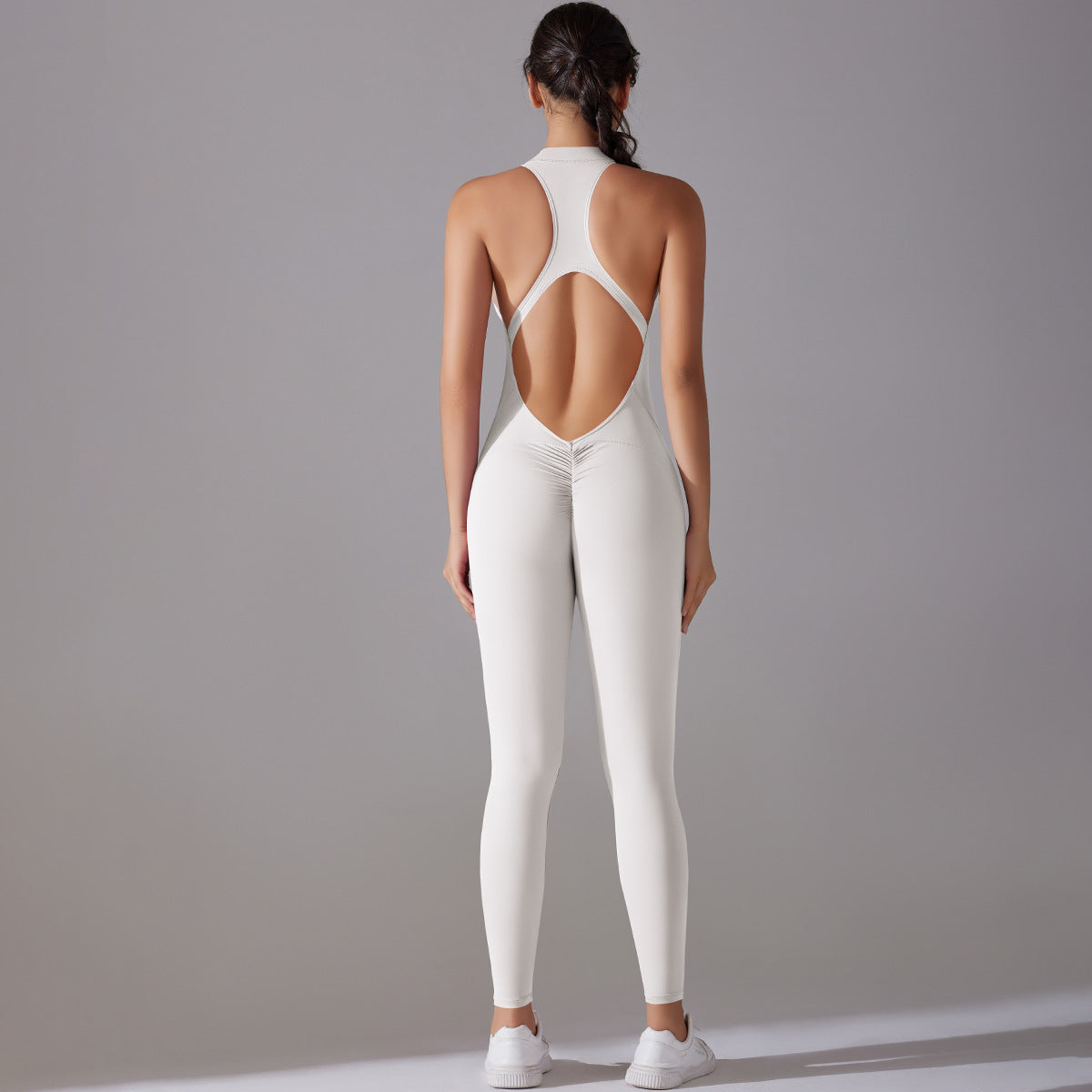 Zip Up Hollow Back Cutout Jumpsuit