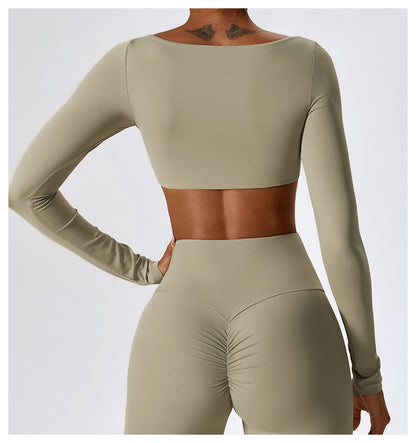 Plain High Cropped Long Sleeve Top