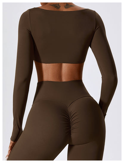 Plain High Cropped Long Sleeve Top