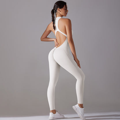 Zip Up Hollow Back Cutout Jumpsuit