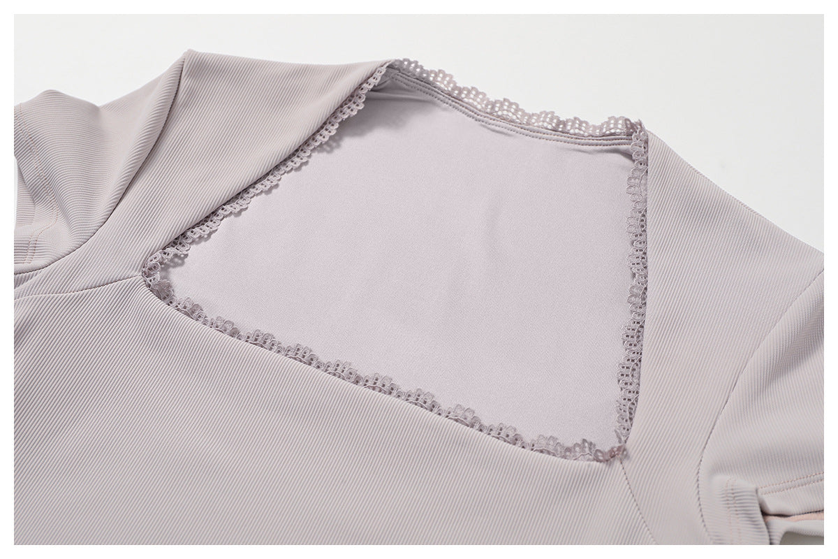 Plain Short Sleeve Lace One Piece