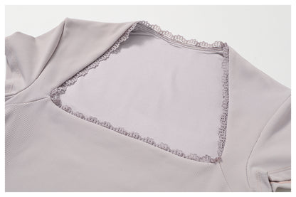 Plain Short Sleeve Lace One Piece