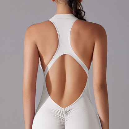 Zip Up Hollow Back Cutout Jumpsuit