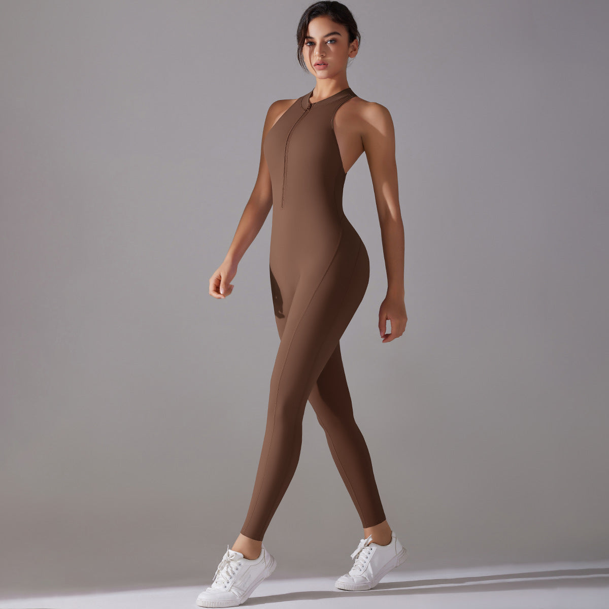 Zip Up Hollow Back Cutout Jumpsuit