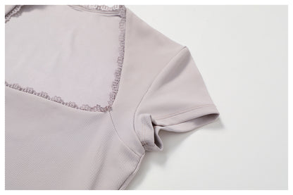 Plain Short Sleeve Lace One Piece