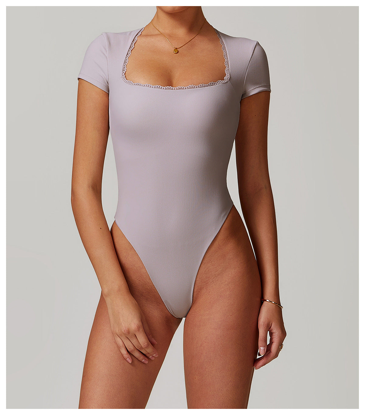 Plain Short Sleeve Lace One Piece