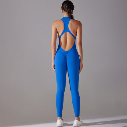 Zip Up Hollow Back Cutout Jumpsuit