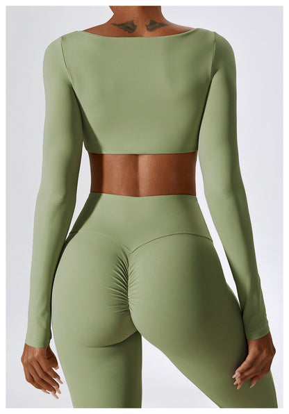 Plain High Cropped Long Sleeve Top