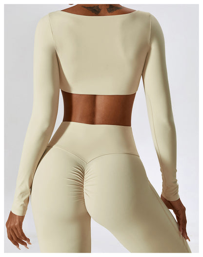 Plain High Cropped Long Sleeve Top
